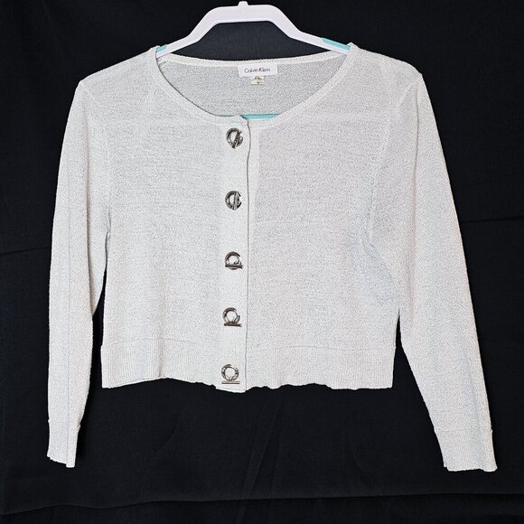 Calvin Klein Light Gray Metallic Cardigan - Picture 1 of 4